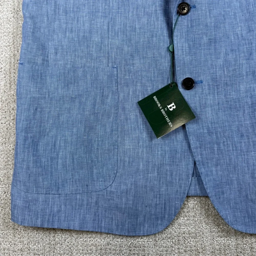 NEW Brooks Brothers Mens 42L Blue 100% Linen Two Button Sport Coat Blazer